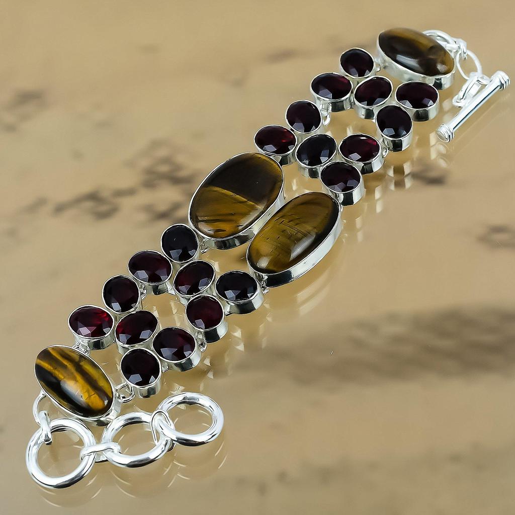 Gift For Women Chain Adjustable Bracelet 925 Silver Natural Tiger'S Eye Gemstone