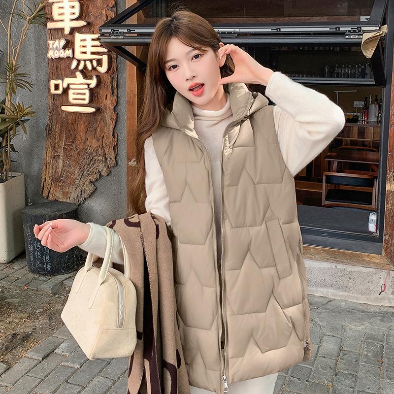 Medium and Long Warm Vest Women's Winter New Fashion Thickened Hooded Vest Jacket Trendy