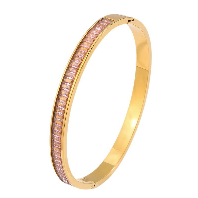  hot-selling light luxury Gypsy pink diamond titanium steel  women do not fade simple design row diamond arm ring