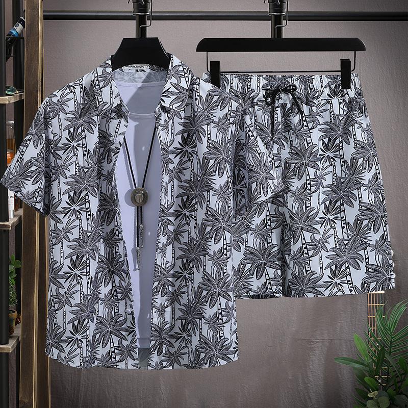 Hawaiian Men's Beach Set Single Chest Short Sleeve Shirt and Shorts Summer Leisure Travel Set
