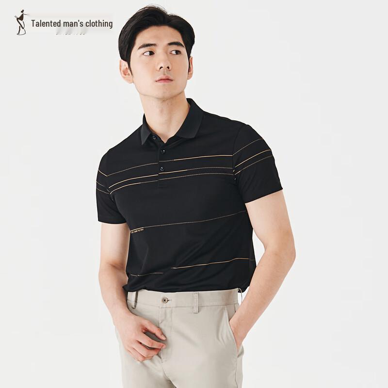 Men s Summer Breathable Striped Letter Print Polo Shirt 48