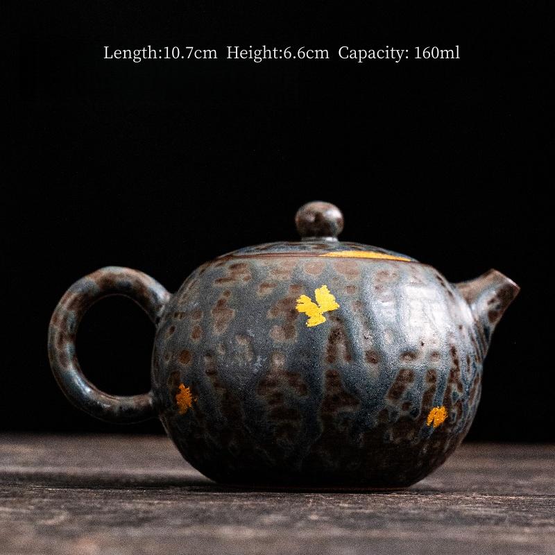 

160ml Gilded Iron Glazed Old Rock Mud Teapot Handmade Rough Pottery Vintage Tea Kettle Tea Making Tea Ceremony