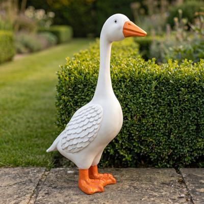 Goose Statue 6"/12" Realistic White Goose Sculpture Resin Decorative Figurine for Outdoor Porch Garden Lawn Yard Home Desk Decor