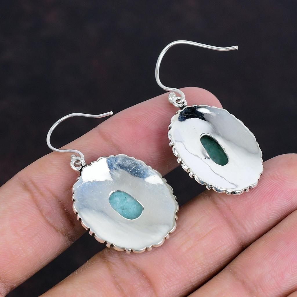 Cercei cu piatră prețioasă de amazonit, bijuterii lucrate manual, cercei vintage din argint 925, cercei cu piatră prețioasă, bijuterii elegante, cadouri pentru prieten