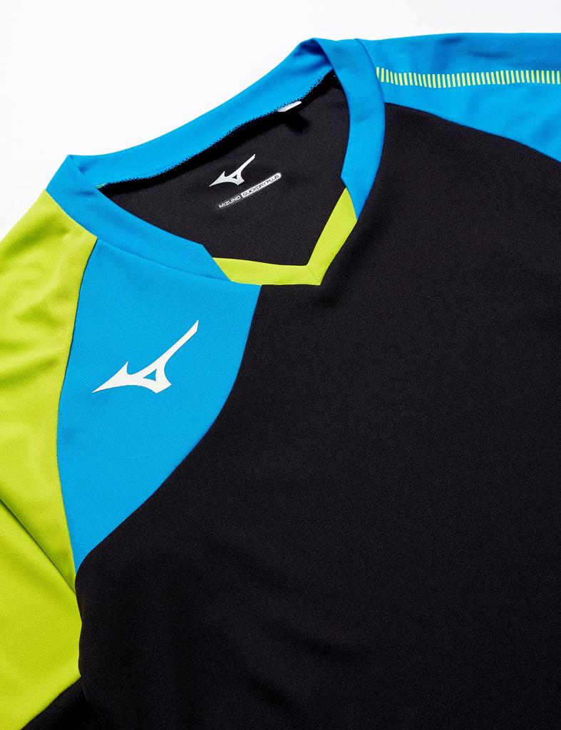 Mizuno Volleyball Game Shirt Black x Diva Blue x Lime Size 2XL to Japanese Size (Long Sleeve) V2MA9021, Green, (Equivalent 3L)