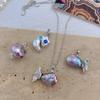 Baroque Pearl Fish Necklace with Irregular Luster Pendant on Gold-Plated Clavicle Chain