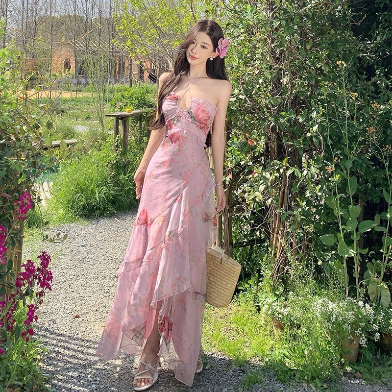 Spot Floral Skirt Yunnan Seaside Vacation Skirt Irregular Skirt, Fishtail Skirt, Tube Top, Chest Pad, Long Skirt