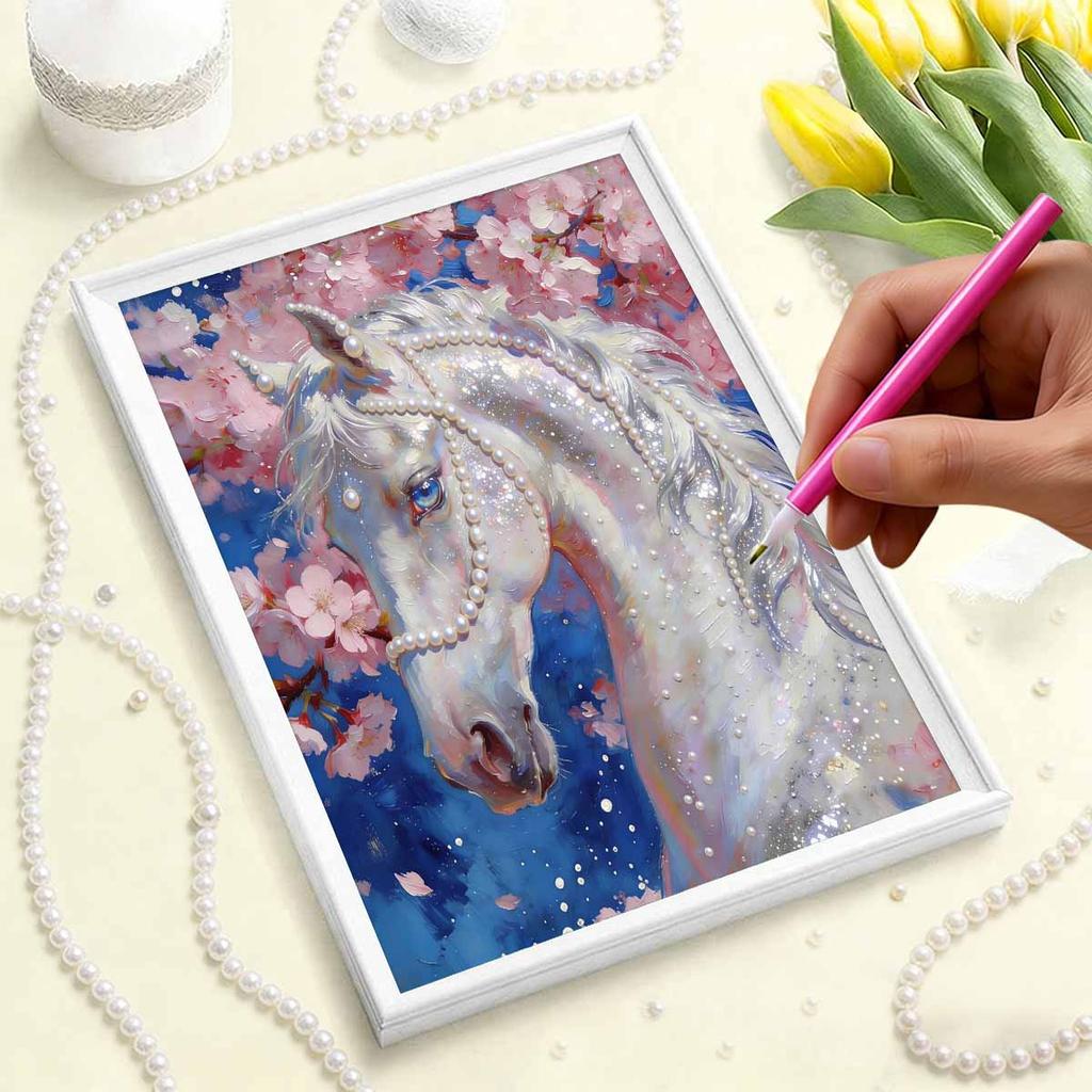 Handmade DIY Pearl Painting White Horse Theme Bedroom Living Room Frameless Diy Handmade Sticky Diamond Creative Canvas Painting