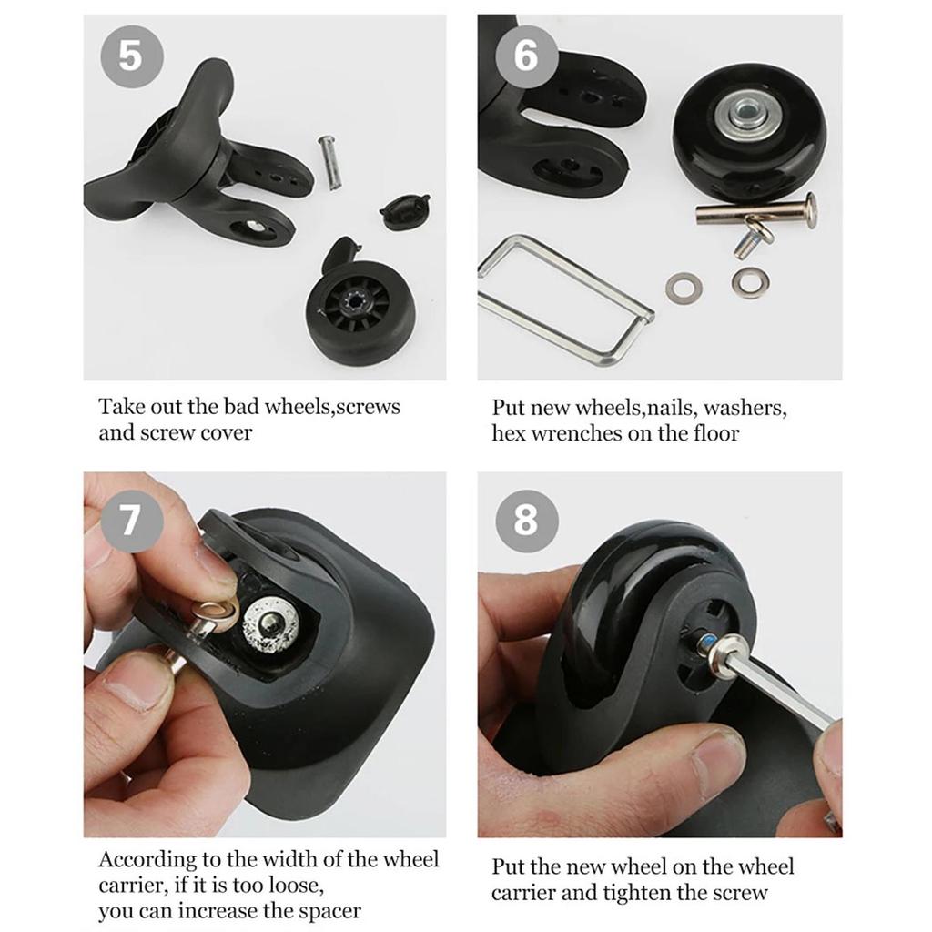 2Pcs Luggage Suitcase Replacement Wheels with Screw Tools, Rotating Flexible Travel Case Universal