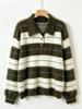 Women's Retro Color Block Striped Cashmere Pullover - Polo Collar, Brushed Inner, Casual Autumn & Winter Style