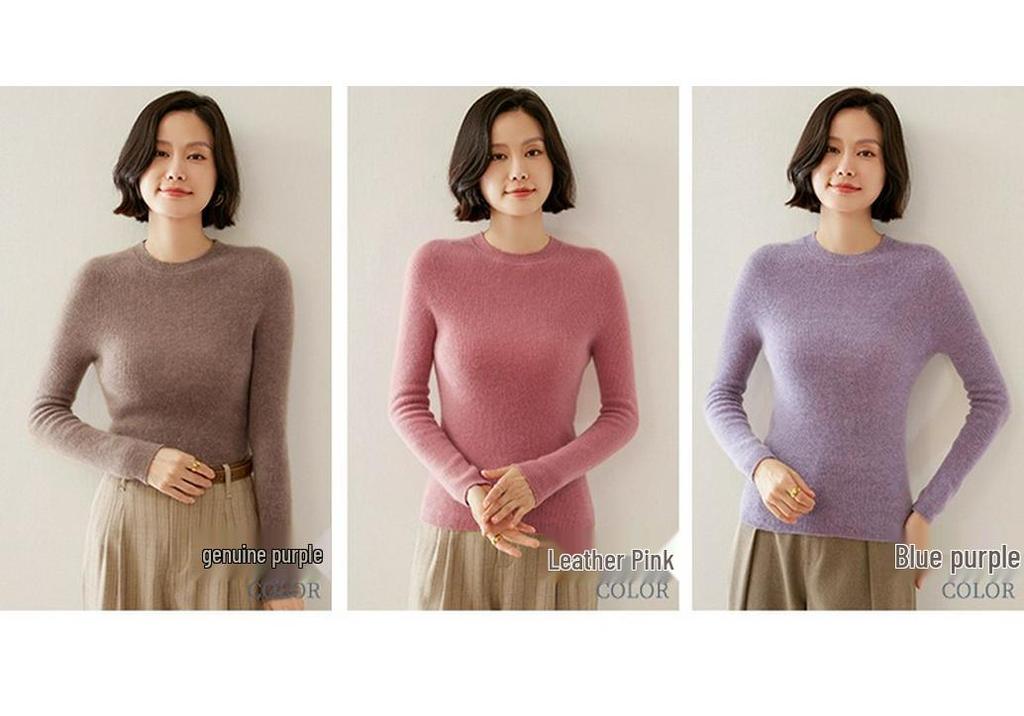 Women's Soft Wool Knit Pullover - Slim Fit Base Layer for Autumn/Winter.