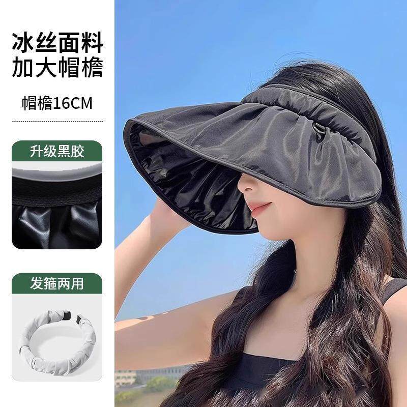 Summer vinyl sunscreen shell hat women's big eaves empty top foldable sunscreen hat fashionable versatile headband sun hat