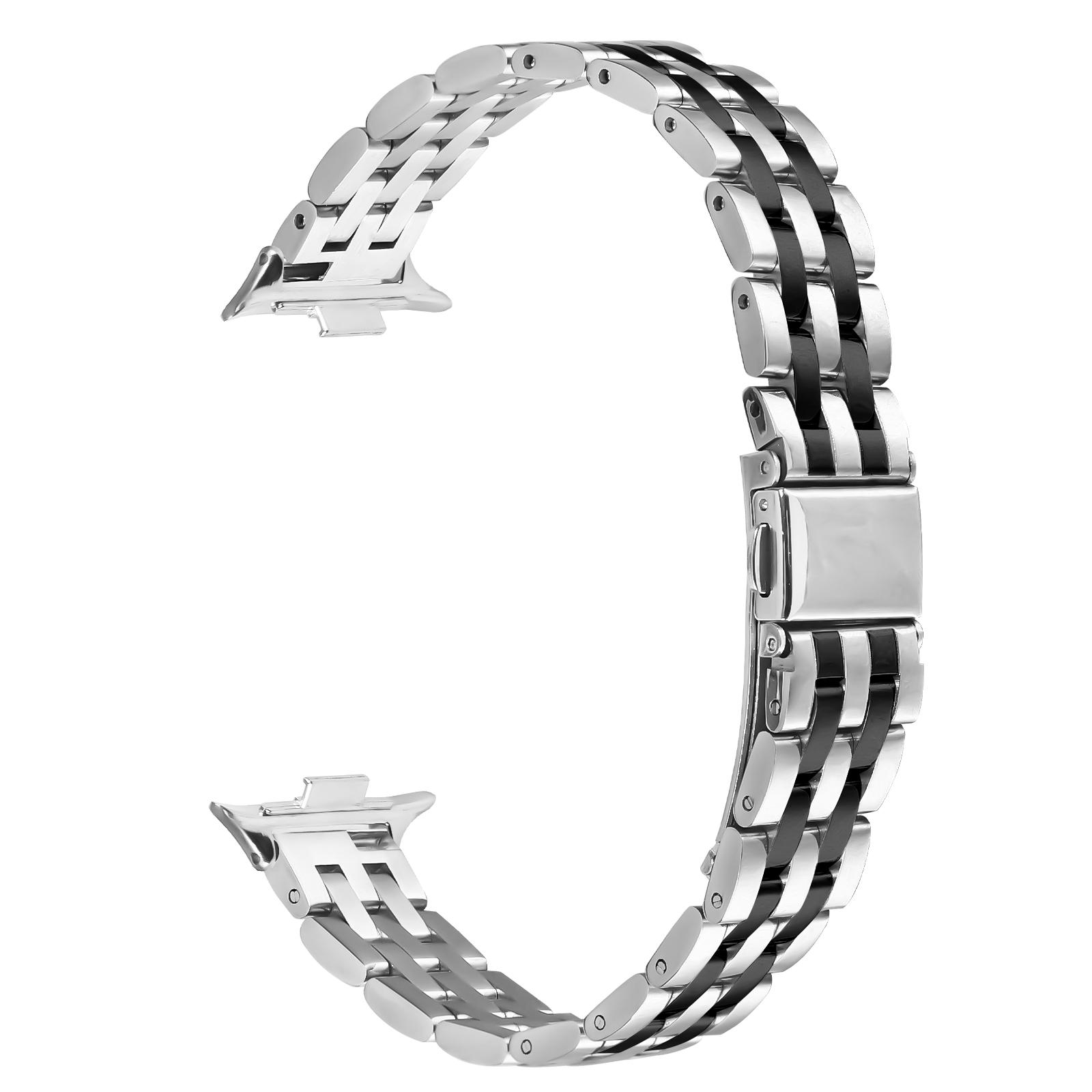 

For Xiaomi Smart Band 8 Pro Watch Band Slim Five-Bead Stainless Steel Strap Silver/Black