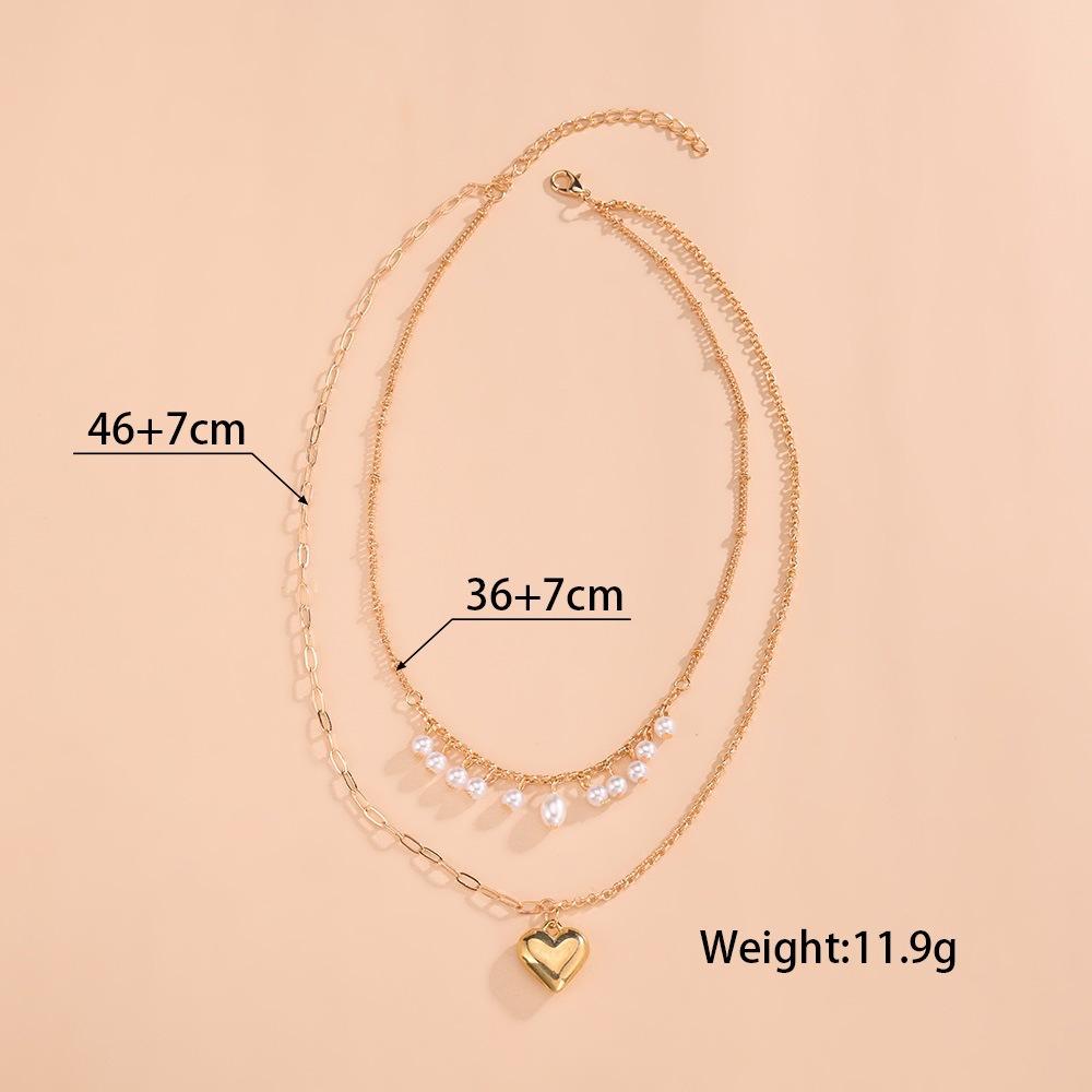 New Tassel Pearl Love Pendant Double Stacked Ladies Necklace
