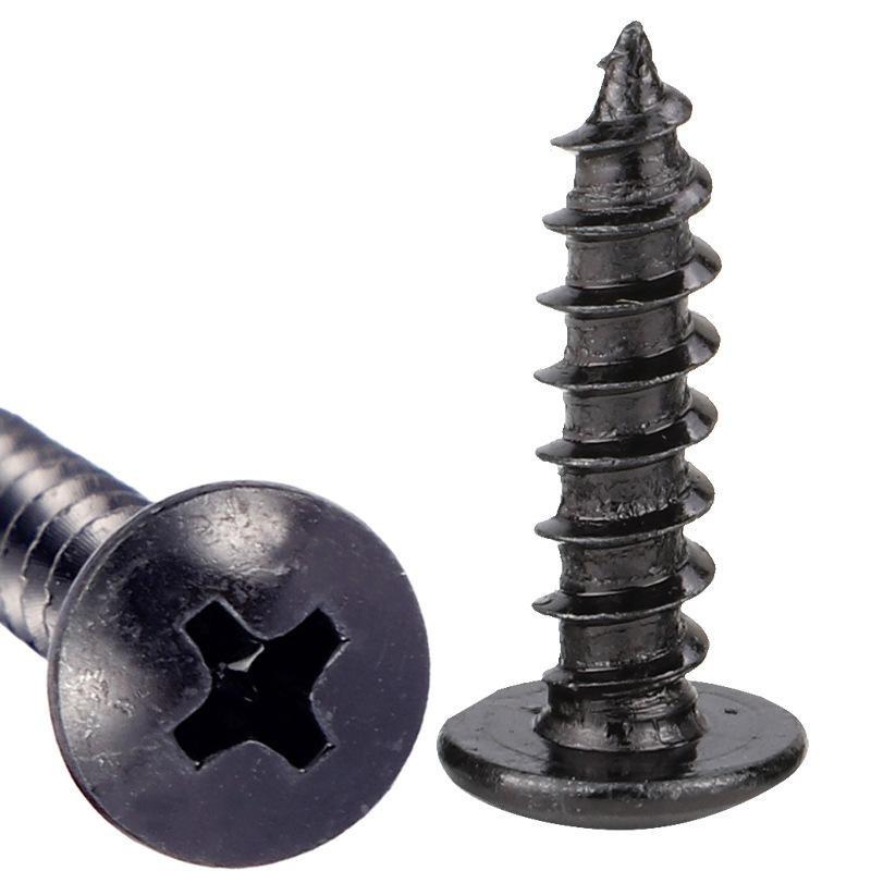 Black Plating Large Flat Head Self-Tapping Screws Carbon Steel Sharp Tail Phillips Recessed Truss Screws Woodworking Fasteners