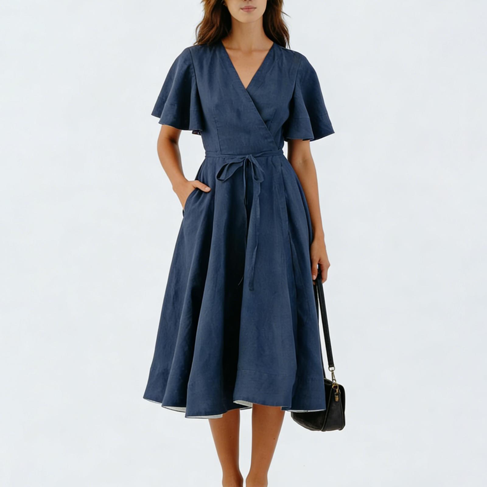 

Жіноча повсякденна та модна кольорова бавовняно-льняна сукня M