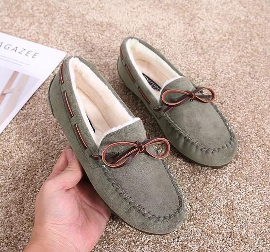 Fashion 2025 Winter Cotton Fur Moccasins Woman Furry Loafers Warm Slip On Bowtie Flats Shoes Ladies Daily Work Barefoot Mocasines Femmes
