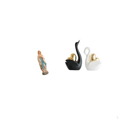 Virgin Mary Swan Statue Lady Figurine Decorative Desk Display Blessed Resin Jesus Sculpture Couple