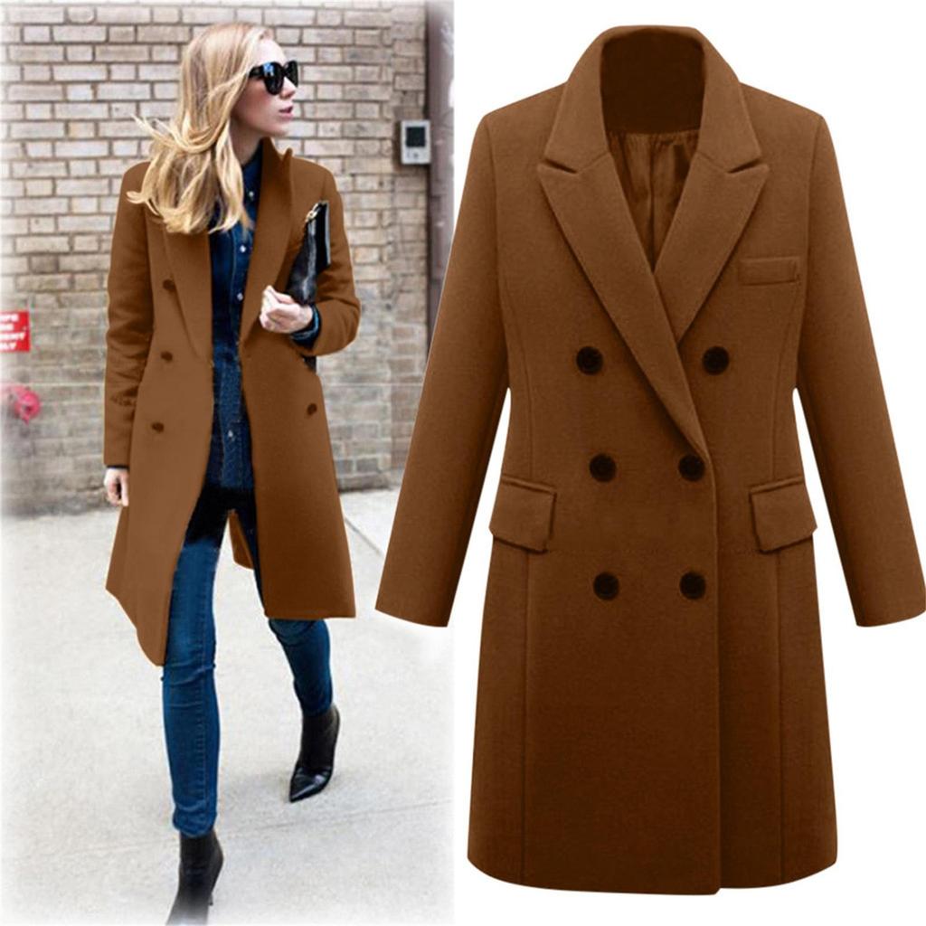 Cappotto da donna autunno classico doppiopetto lungo cappotto termico caldo antivento cappotto invernale strada uso quotidiano vacanza vestibilità ampia giacca elegante