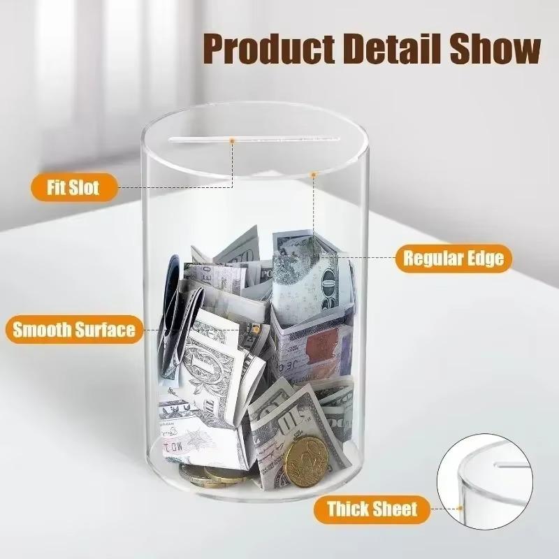 Modern Acrylic Money Jar Piggy Bank Child-Safe Unopenable Design Transparent Coin Savings Container Home Decor Desk Organizer