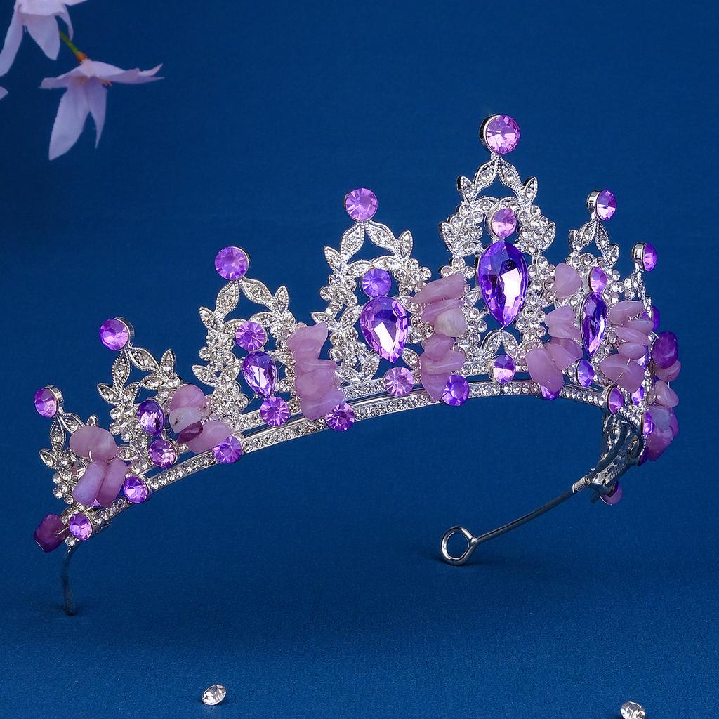 Bride Wedding Dress Hair Accessories Light Luxury Natural Gravel Crown 18th Coming of Age Ceremony Purple Rhinestone Crown