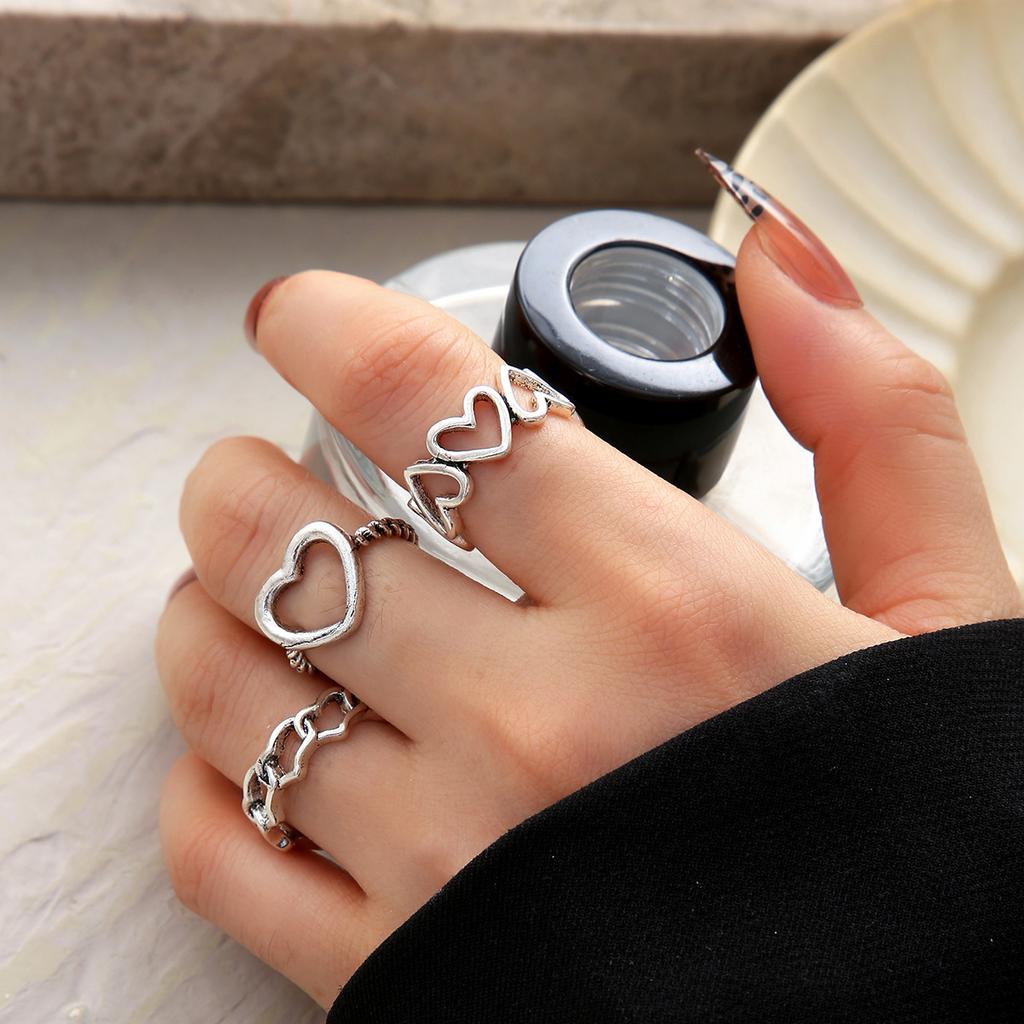 Retro Silver Color Heart Butterfly Ring For Women Punk Geometric Antique Snake Opening Adjustable Rings Y2K Trendy Jewelry Gifts