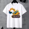 T-shirt da bambino con stampa di escavatore colorato a cartoni animati, girocollo, manica corta
