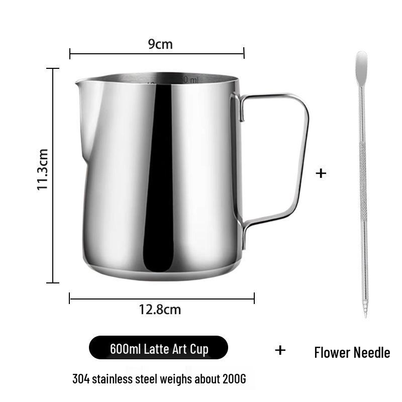 Pin Chuang 304 Stainless Steel Latte Art Cup with Scale, Pointed Spout, and Thickened Milk Frothing Design