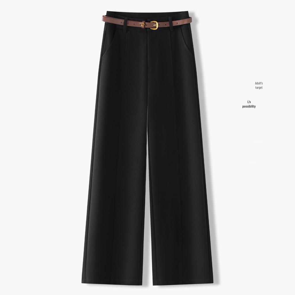 Premium Coffee Wool Wide-Leg Women's Pants - New 2025 Autumn/Winter High-Waisted Slimming Loose Fit, Plus Velvet Thick Straight-Leg.