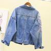 Embroidery Denim Short Jacket Female Spring Autumn Applique Diamond Holes Coat Loose Tops Student Jean Outerwear Jackets
