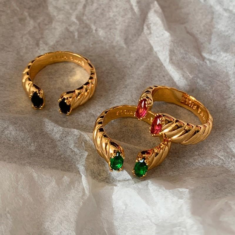 Vintage Gold Color Shiny Colorful Inlaid Zircon Open Ring for Women Trendy Temperament Wedding Engagement Ring Jewelry