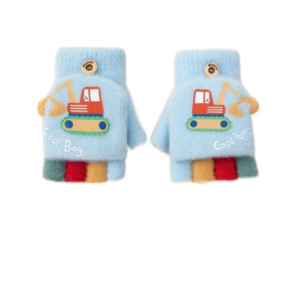 

Exposed Finger Warm Gloves Cute Cartoon Children Mittens Half Finger Flip Gloves for Children светло-синий