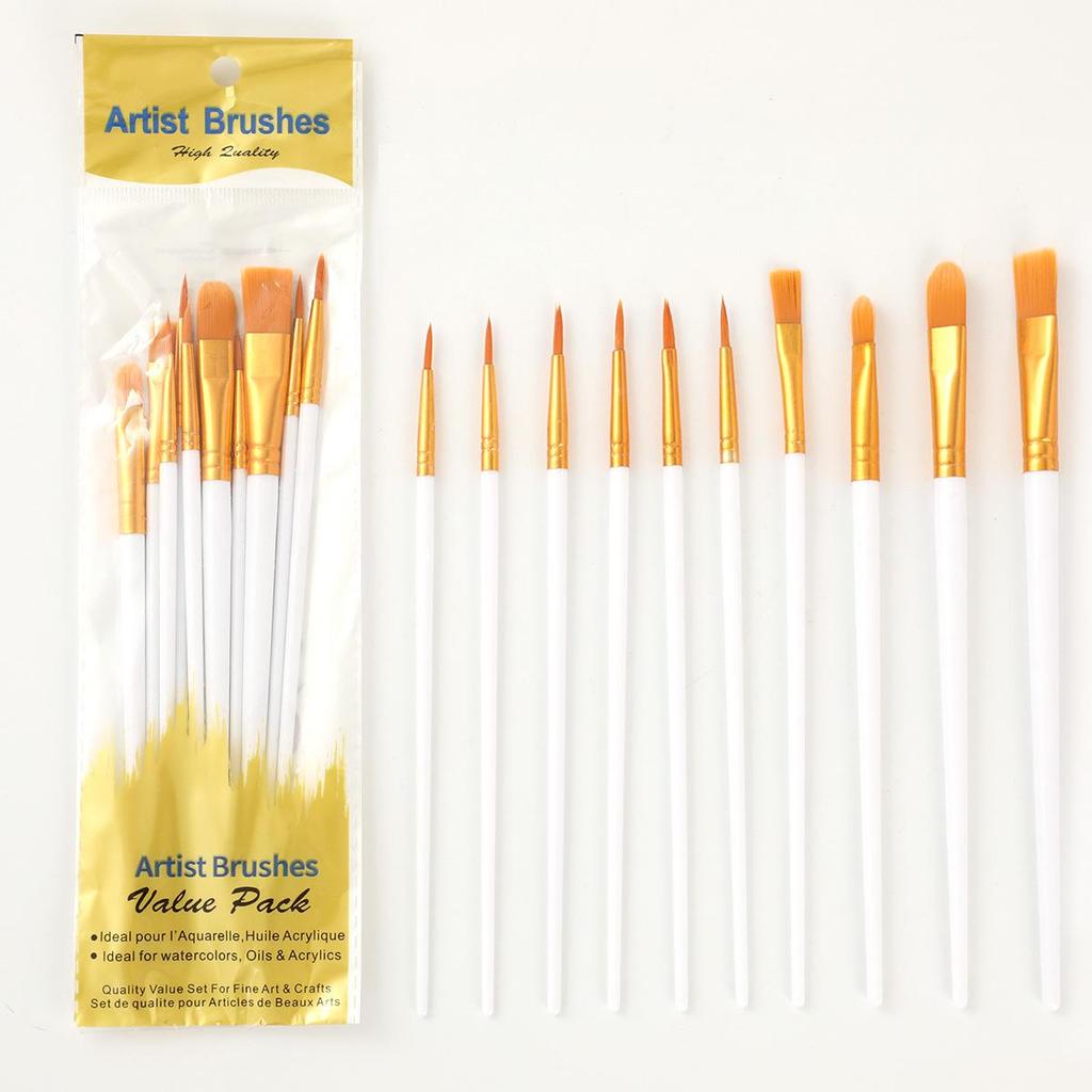 10-Piece Pearlescent Plastic Handle Nylon Hair Painting Brush Set for Kids - Ideal for Oil and Gouache Painting