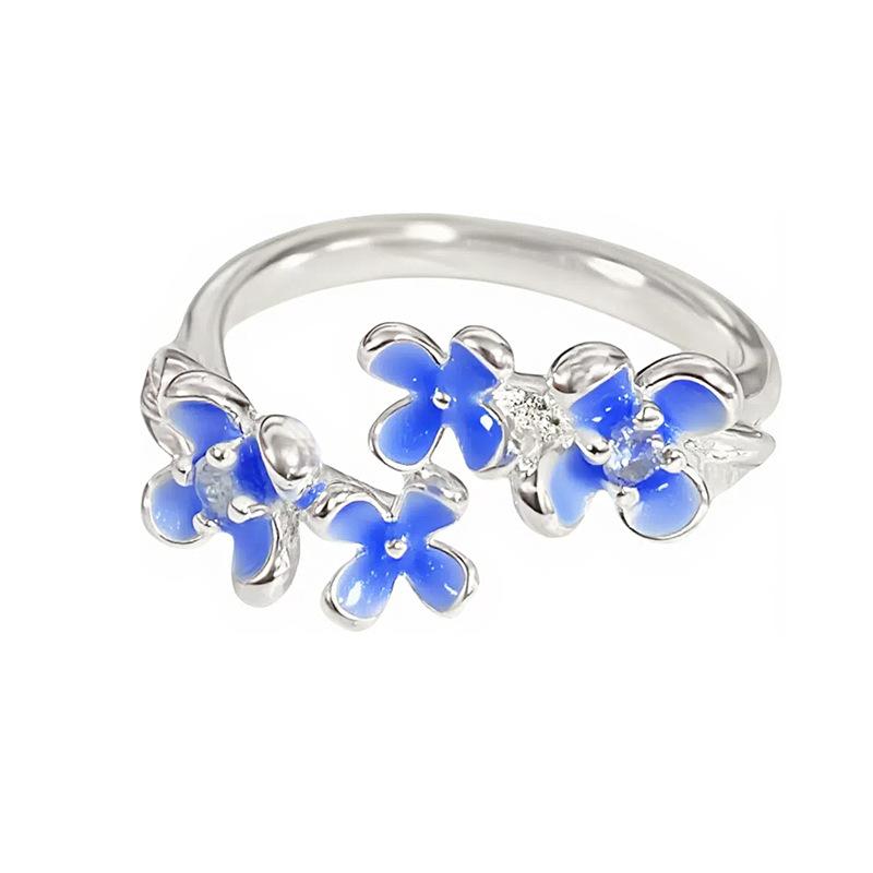 French Retro Butterfly Dream Blue Enamel Dripping Flower Opening Ring Women'S Exquisite Sweet And Cool High-End Ring