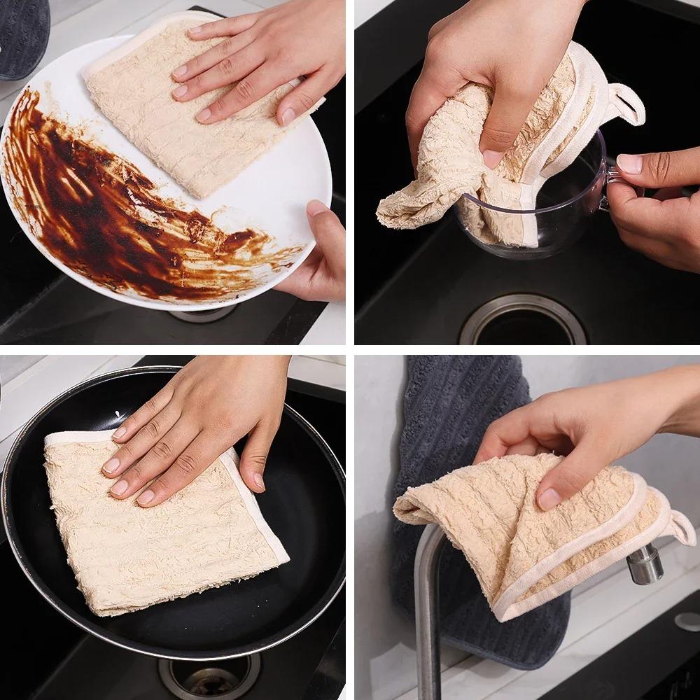 6 Piece Absorbent Coral Fleece Square Hand Towel Stripe Cleaning Cloth Practical Kitchen Towel  Home