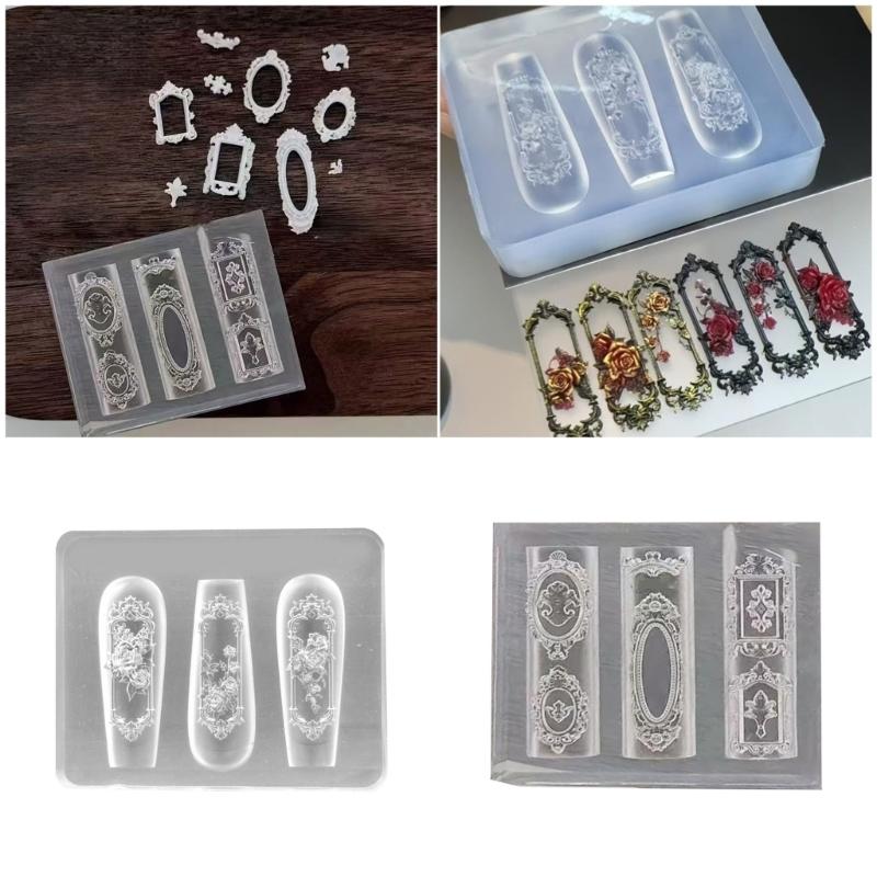 Nail Art Silicone Stamp Mold for Party and Salon Rose Window Shaped Manicure Mould Embossed Nail Stencils for Women