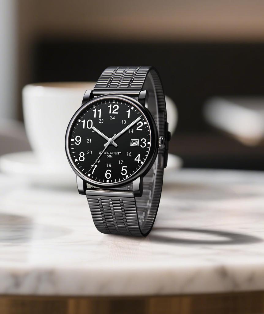 BINLUN Bracelet de Montre en Acier Inoxydable, 12/14/16/18/20/22mm, Bracelet de Montre de Remplacement Ultra-Mince en Métal à Libération Rapide pour Hommes et Femmes (18 mm, noir)