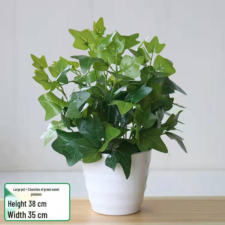 Potted Artificial Pothos Leaves & Flowers – Indoor/Outdoor Decorative Floor-Standing Bonsai.