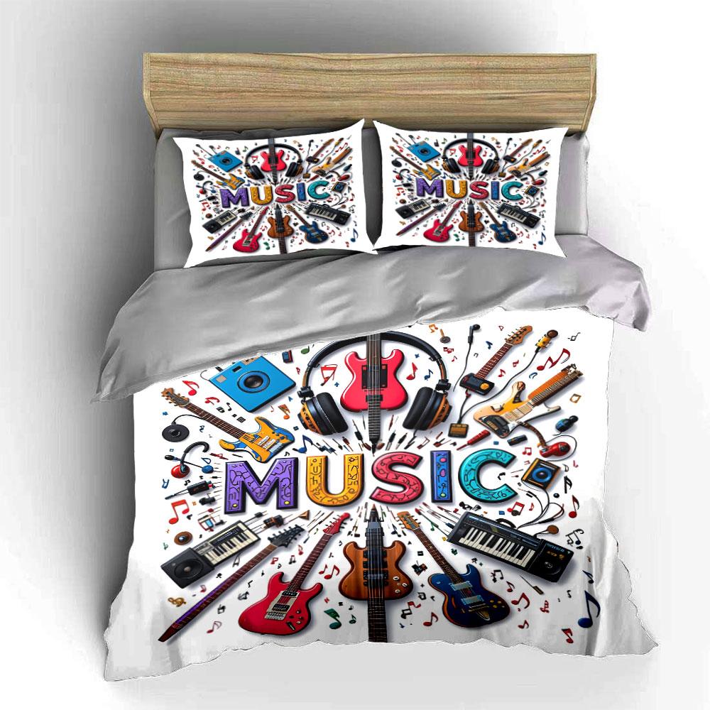 Music Instruments Colorful Design Bedding Duvet Cover Set Duvet Cover Pillowcases  (1*Duvet Cover 2*Pillowcases, Without Duvet Insert)