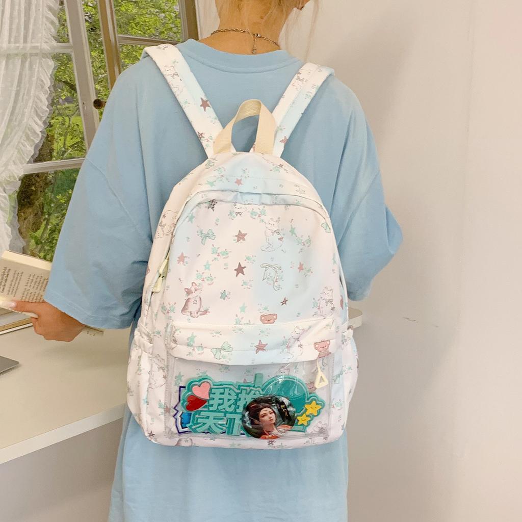 Small fresh schoolbag female junior high school student Japanese transparent pain bag ins wind backpack two-dimensional backpack tide