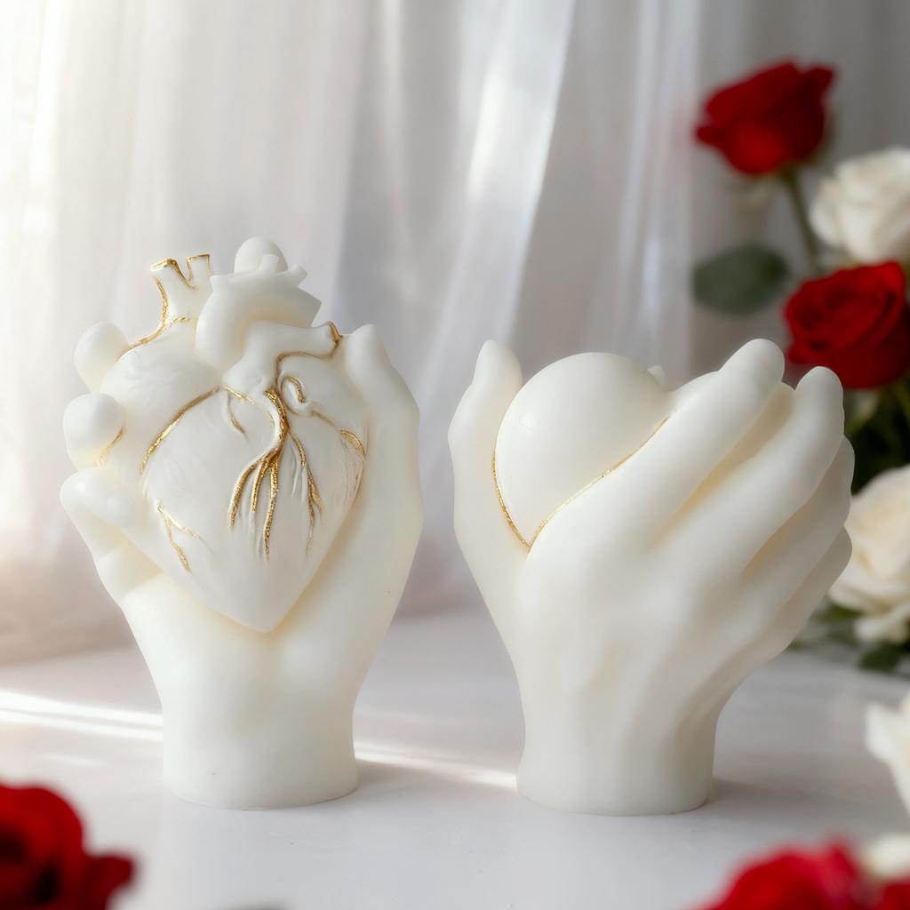 Heart Candle Mold Hand Holding Heart Silicone Mold DIY Aromatherapy Plaster Craft Home Decor Gift
