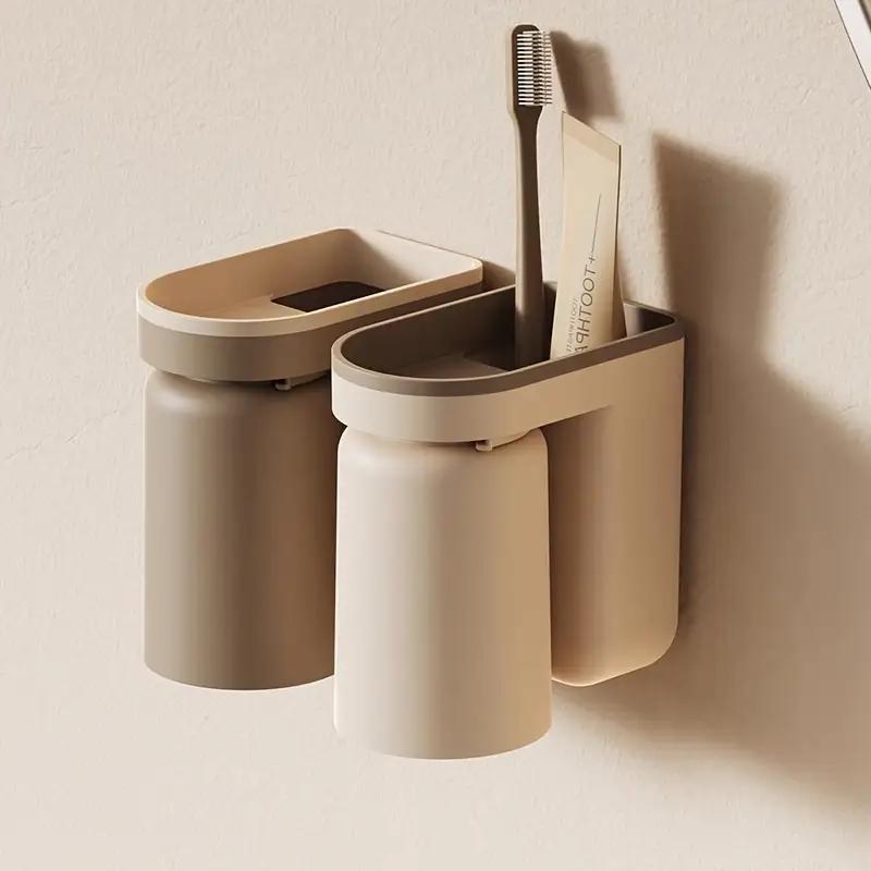 Bathroom Accessories Set Toothbrush Holder Toothpaste Organizer Self-Adhesive Wall Mount Toothpaste Toothbrush Cup Storage Rack