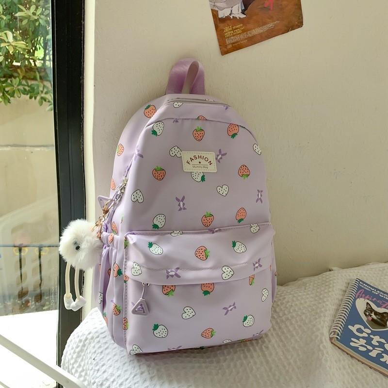 Spacious Lightweight Floral Print Backpack Gender-neutral Style Waterproof Nylon