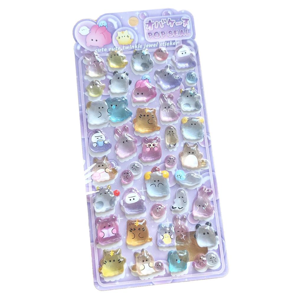 New Hotcute 3D Ghost Family Relief Crystal Stickers - Kids Educational Reward Decals For Phone Album Handicraft & Diy Decor