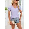 2026 Summer New Solid Color V-Neck Short Sleeve Loose Casual T-Shirt for Women