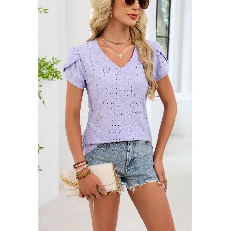 2026 Summer New Solid Color V-Neck Short Sleeve Loose Casual T-Shirt for Women