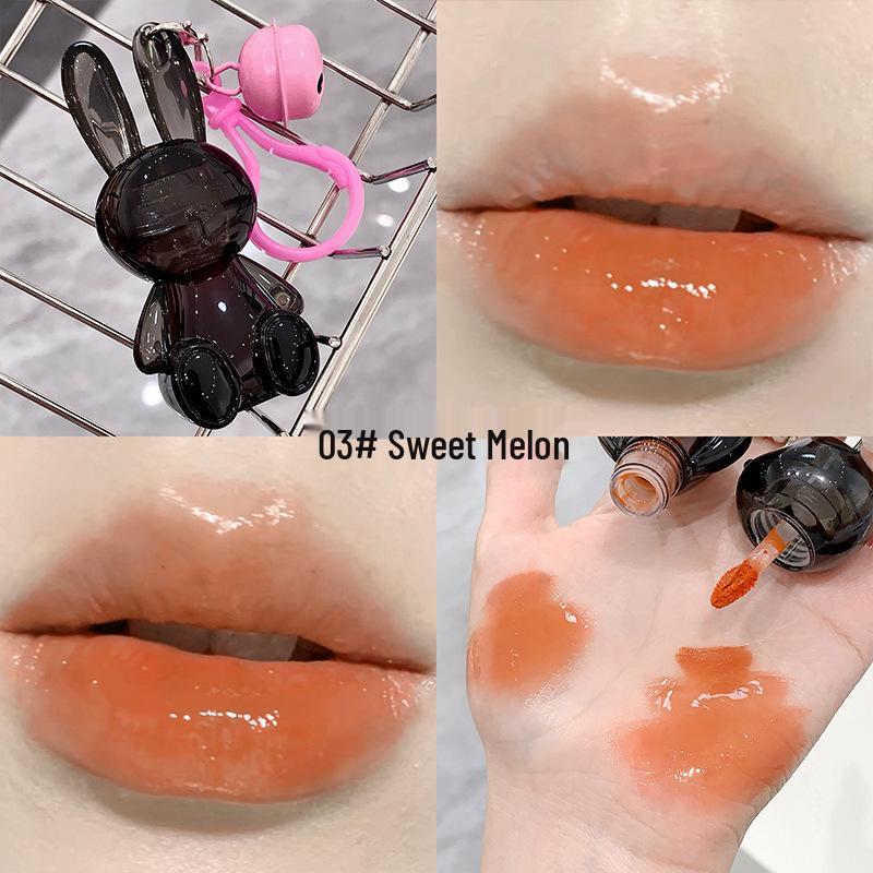 Gegebear Black Little Rabbit Glossy Lip Glaze: Youthful, Long-Lasting, Moisturizing Color with Mirror Finish for Plump Lips.