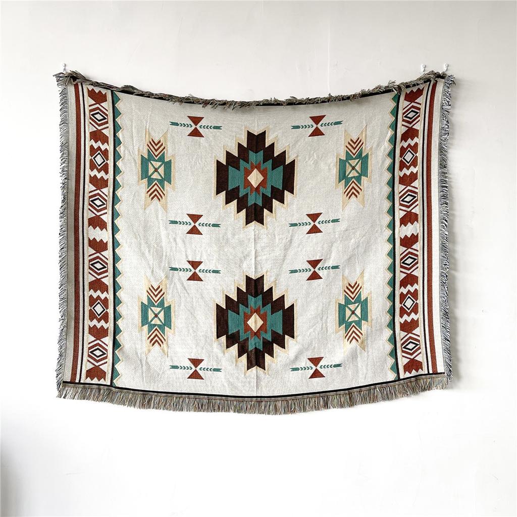Colorful Jacquard Printed Chenille Woven Bohemian Hippie Sofa Throw Blanket Tapestry Machine Washable Customizable