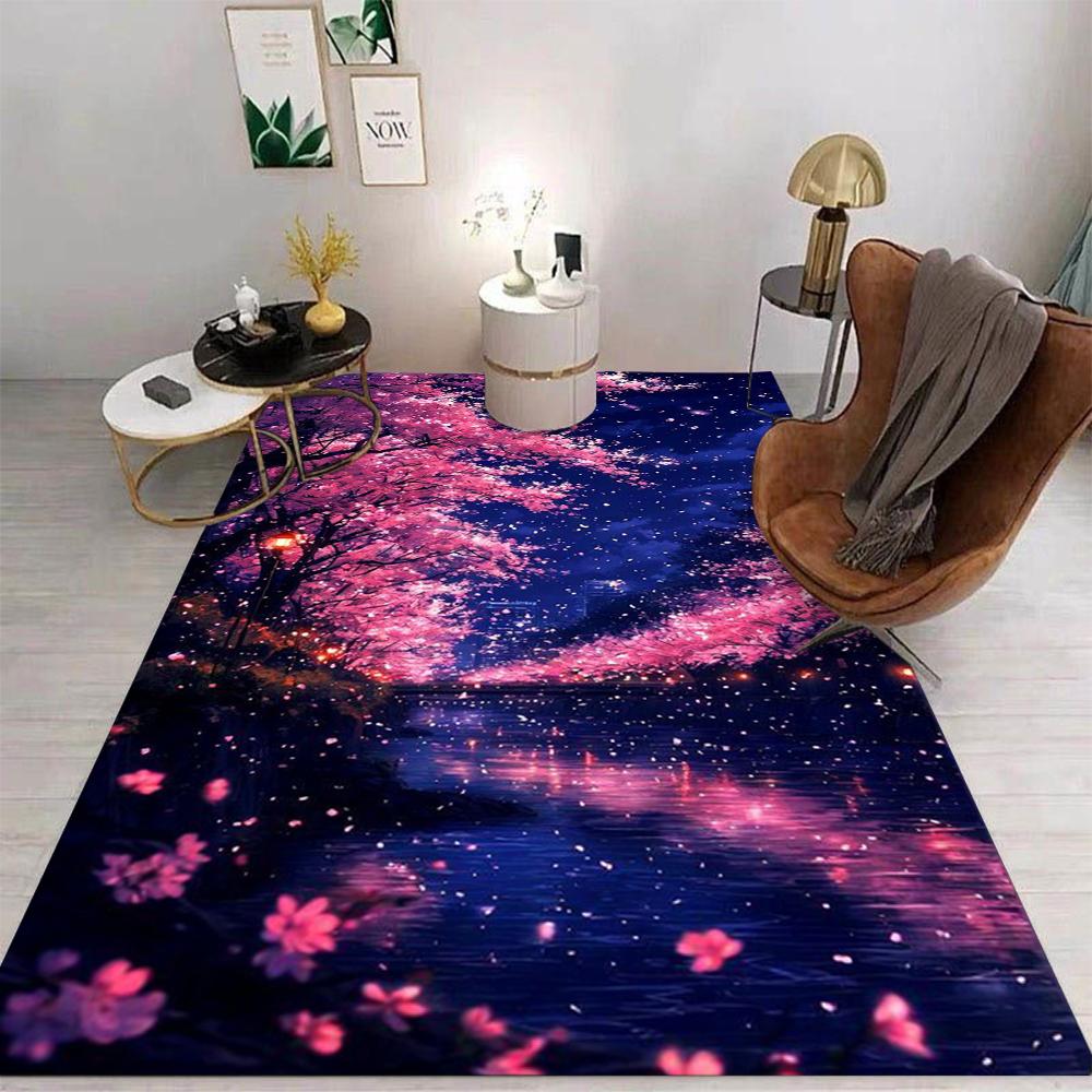 Night View Carpet Cartoon Living Room Bedroom Kitchen Sofa Table Balcony Rug Non-slip Washable Mat Exquisite Ornaments