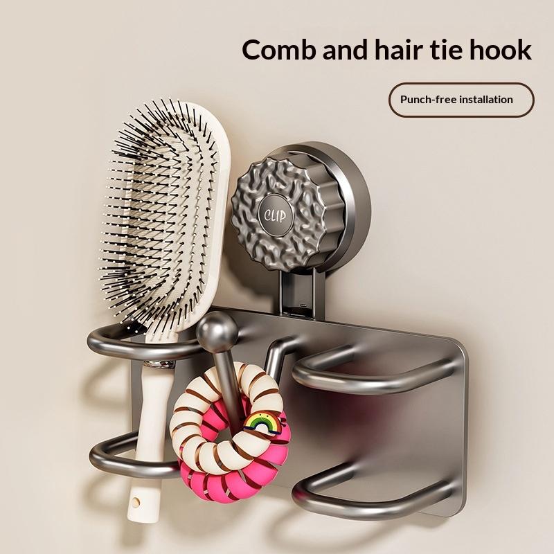 Wall-Mounted Comb Storage Rack Suction Cup Bathroom Hair Tie Holder No-Drilling Needed Hairband Holder Plastic Organizer